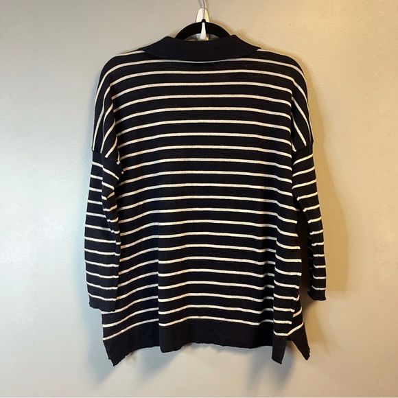 Tuckernuck Sweater Navy & White Striped Clayton 3/4 Sleeve Knit Polo Sz XS/S GUC - Picture 10 of 12